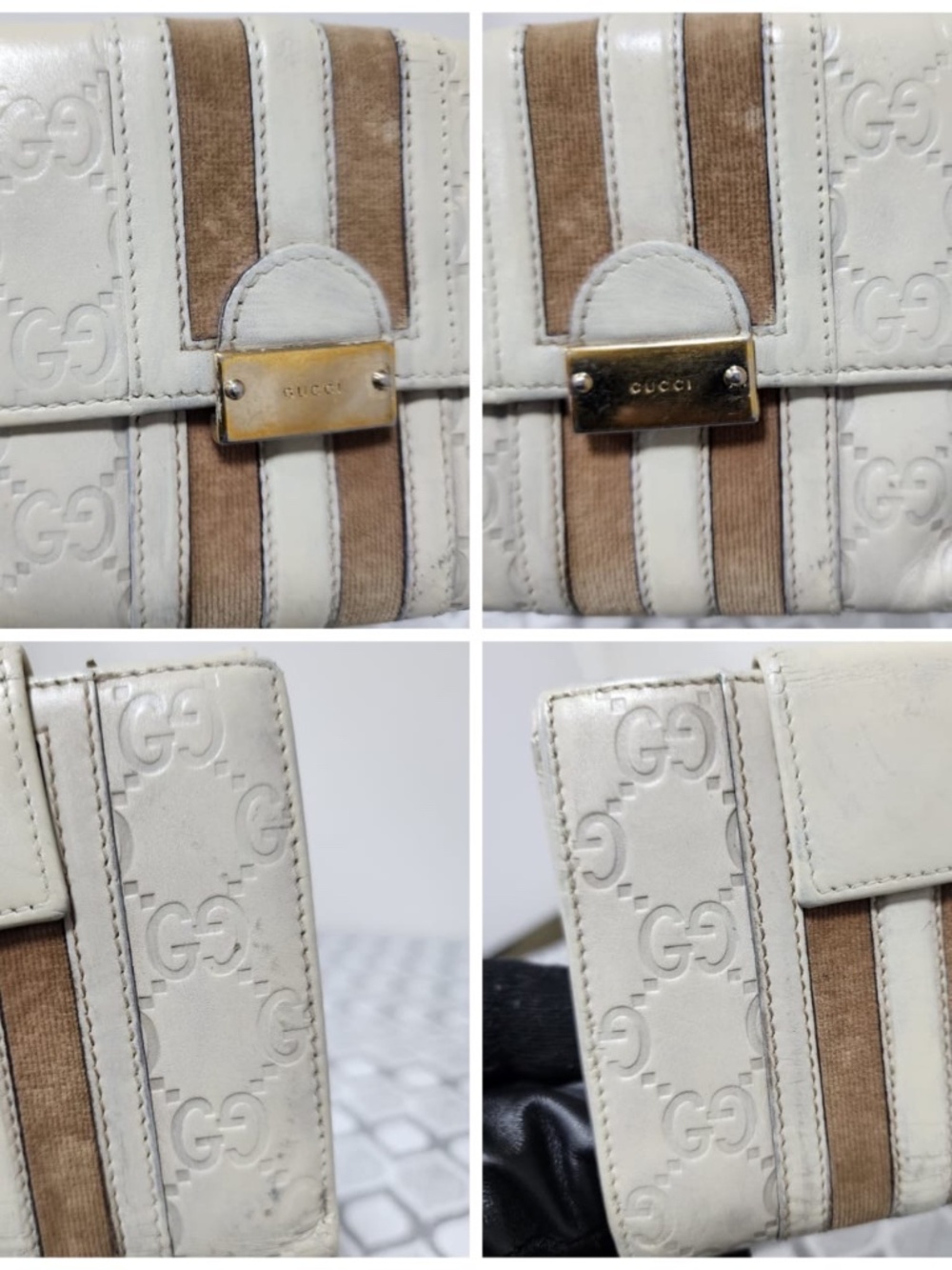 Authentic Gucci Vintage GG Signature Leather Compact Wallet Cream/Brown - Picture 6 of 15